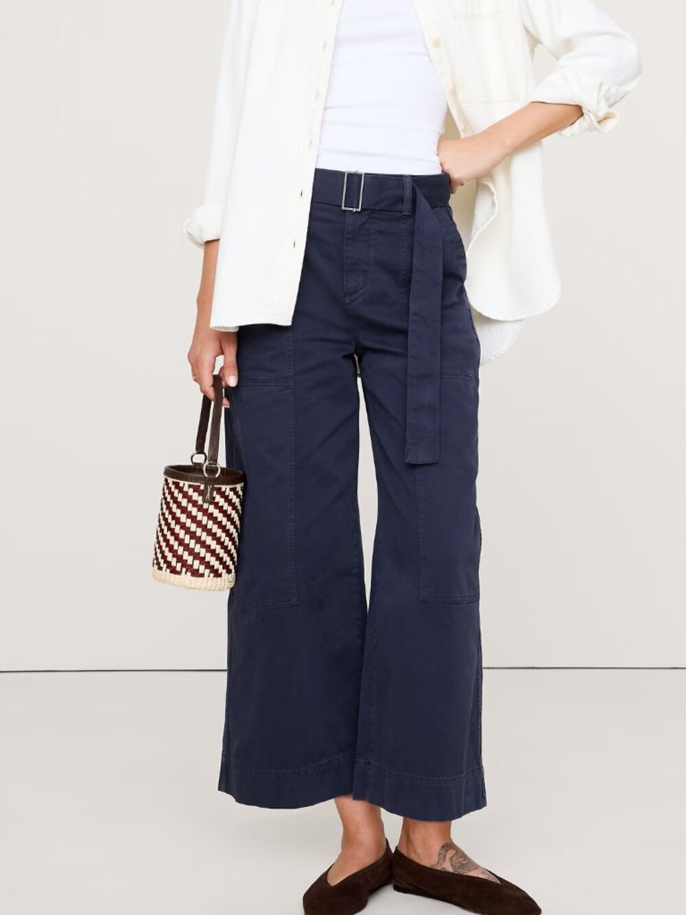 NWT! Banana Republic Navy Blue Cotton Twill Wide-Leg Crop Utility Chino Pant 10P